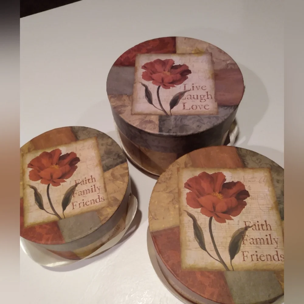 Multicolored Nesting Hat Boxes with Lids, Ribbon Carrying Handles - Picture 3 of 8